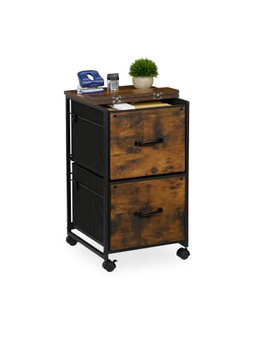 relaxdays Rollcontainer in Braun/ Schwarz - (B)40 x (H)68 x (T)40 cm