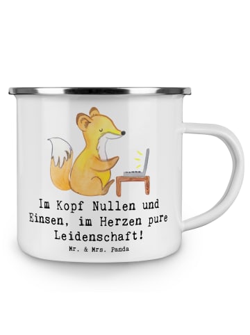 Mr. & Mrs. Panda Camping Emaille Tasse Programmierer Herz mit Sp... in Weiß