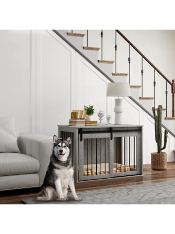 Pawhut Hundekäfig Grau 98L x 58B x 61H cm