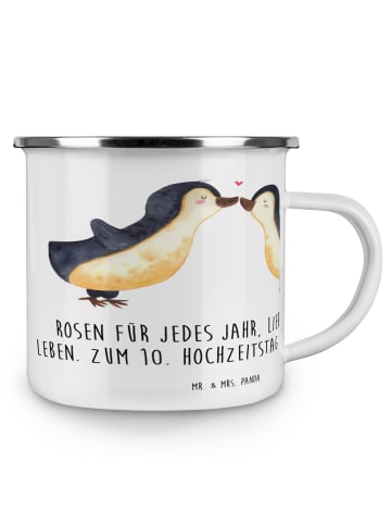 Mr. & Mrs. Panda Camping Emaille Tasse 10. Hochzeitstag Rosenhoc... in Transparent