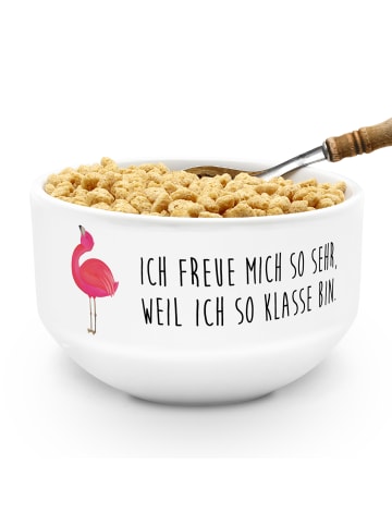 Mr. & Mrs. Panda Müslischale Flamingo Stolz mit Spruch in Weiß