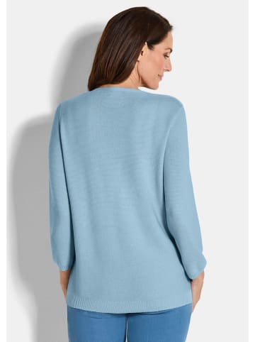 GOLDNER Kurzgröße:  Eleganter Baumwollpullover, Halbarm in hellblau