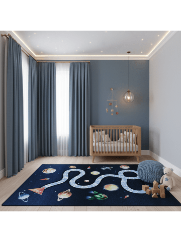 KADIMA DESIGN Teppich Kinder Flachgewebe Weltraum rutschfest Kinderzimmer