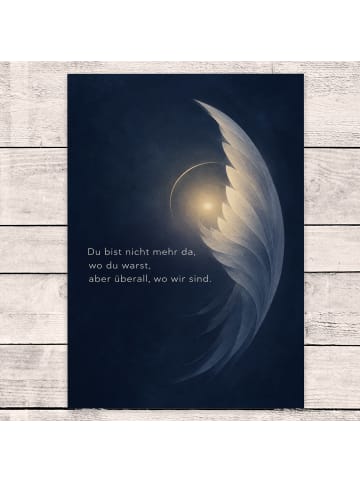 Trauerkarte Flügel modern Design mit Spruch in Weiß