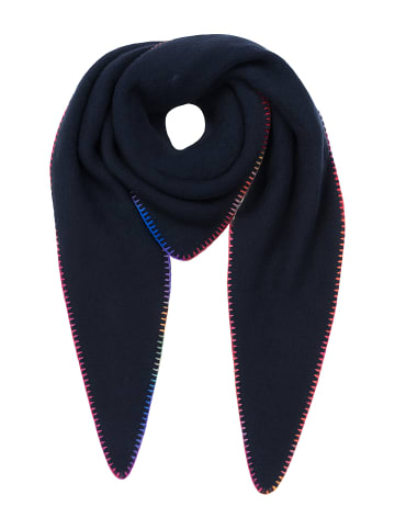 Faera Schal in Dreiecksform mit bunter Zierstichkante in Navy