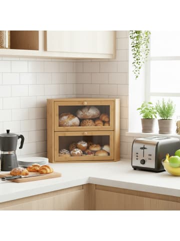 relaxdays Eck-Brotkasten in Natur – (B)40 x (H)35 x (T)27,5 cm