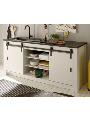 Furn.Design Küchenschrank weiß Pinie, anthrazit Landhaus 200 cm für Spüle / Kochfeld
