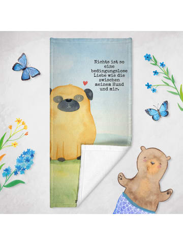 Mr. & Mrs. Panda Sporthandtuch Mops Design mit Spruch in Grau Pastell