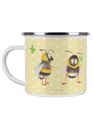 Mr. & Mrs. Panda Camping Emaille Tasse Hummeln Kleeblatt ohne Sp... in Gelb Pastell