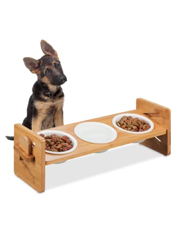 relaxdays Futterstation Hunde in Natur/ Weiß - (B)54 x (H)16,5 x (T)16 cm