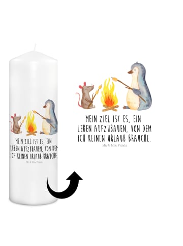 Mr. & Mrs. Panda Weihnachtskerze Pinguin Lagerfeuer mit Spruch in Weiß