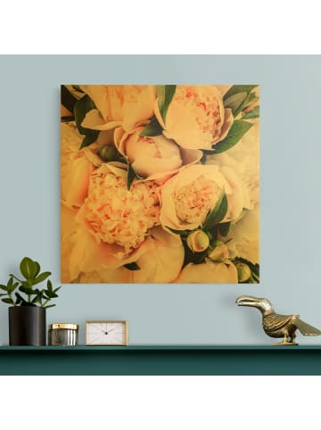 WALLART Leinwandbild Gold - Rosa Pfingstrosen mit Blättern in Rosa