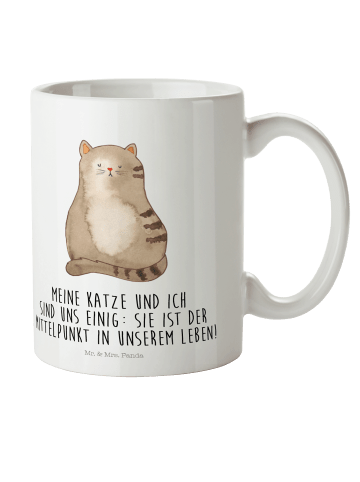 Mr. & Mrs. Panda Plastikbecher Katze Sitzen mit Spruch in Weiß