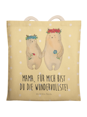 Mr. & Mrs. Panda Shopper Bären mit Blumenkranz mit Spruch in Gelb Pastell