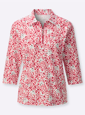 WITT WEIDEN Poloshirt in rot-ecru-bedruckt