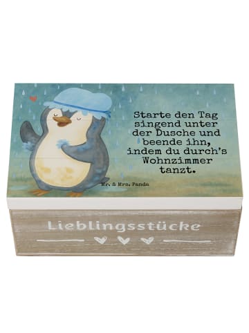 Mr. & Mrs. Panda Holzkiste Pinguin Duschen Design mit Spruch in Weiß