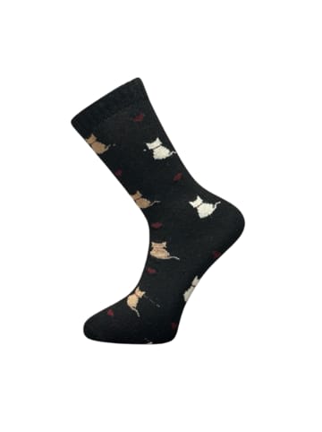Yuhu Damen Wollsocken mit Katzenmotiv im 3er Pack in Rosa