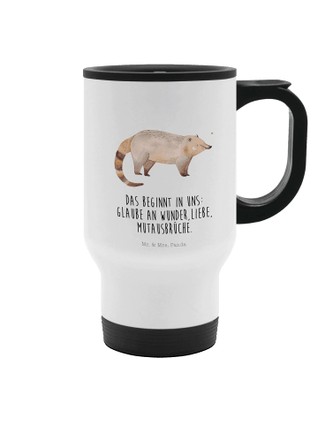 Mr. & Mrs. Panda auto becher Nasenbär mit Spruch in Weiß