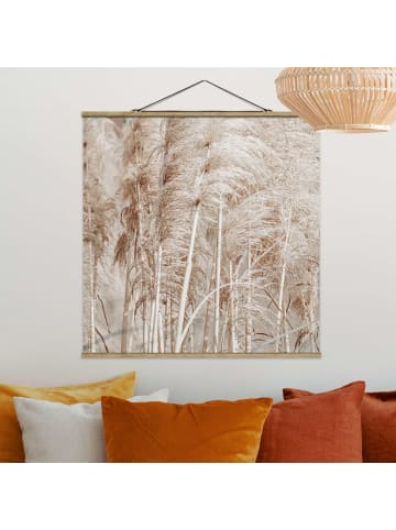 WALLART Stoffbild mit Posterleisten - Warmes Pampasgras im Sommer in Creme-Beige