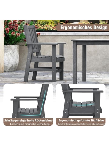 COSTWAY Gartenstuhl HDPE in Holzoptik in Grau