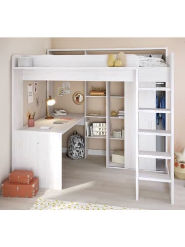 Parisot Hochbett mit Kleiderschrank und Schreibtisch Bett 90 x 200 cm