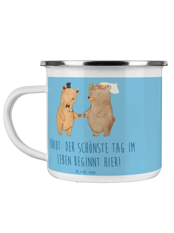Mr. & Mrs. Panda Emaille Tasse Braut Tag mit Spruch in Sky Blue