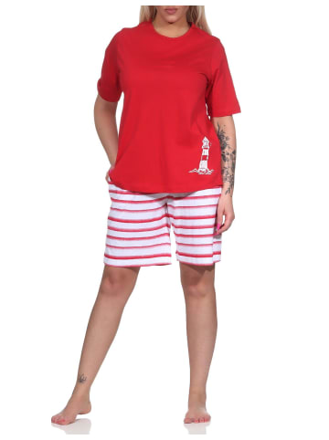 NORMANN kurzarm Shorty Schlafanzug Top Leuchturm - 72922 in rot