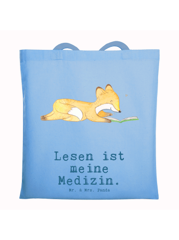 Mr. & Mrs. Panda Tote Bag Fuchs Lesen mit Spruch in Sky Blue