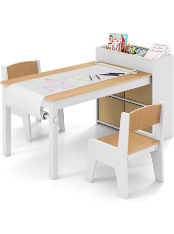 COSTWAY Zeichentisch mit 2 Stühlen ab 3 Jahren in Hellbraun