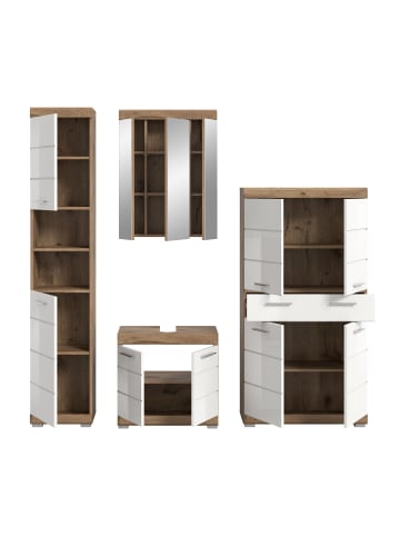 xonox.home Badkombination in Nox Oak/weiß hochglanz - (B) 204 x (H) 191 x (T) 34