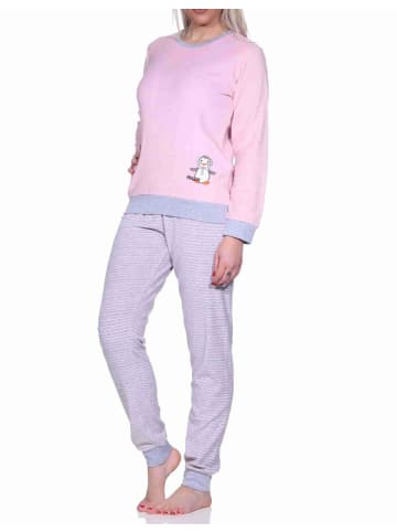 NORMANN Frottee Pyjama langarm Bündchen und Pinguin Stickerei - 71532 in Rosa