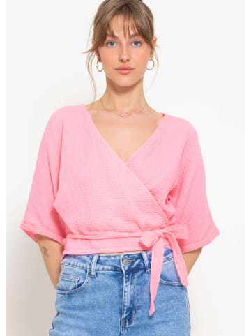 SASSYCLASSY Musselin Bluse zum Wickeln in rosa