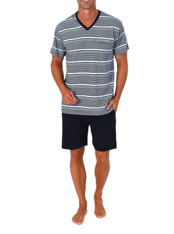 NORMANN Kurzarm Schlafanzug Shorty Pyjama Bündchen Übergröße 125 105 90 630 in blau