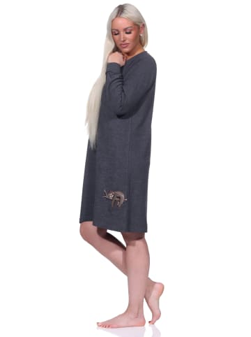 NORMANN Frottee Nachthemd langarm Faulti Katze - 76388 in anthrazit-melange