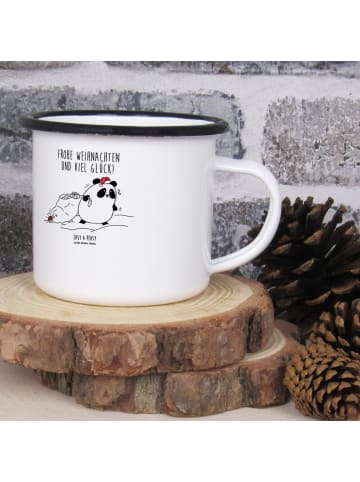 Mr. & Mrs. Panda XL Emaille Tasse Panda Weihnachten mit Spruch in Weiß