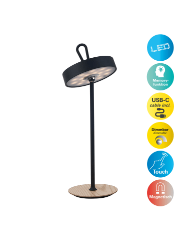 näve LED Tischleuchte "ELLI" in schwarz - (L)13 cm x (B)13 cm x (H)36 cm - EEK E