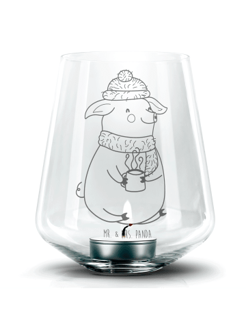 Mr. & Mrs. Panda Gravur Windlicht Schweinchen Glühwein ohne Spruch in Transparent