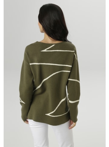 Aniston SELECTED Strickpullover in olivgrün-beige