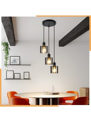 ZMH Pendelleuchte 3-flammige E27 in rauchgrau vintage rund