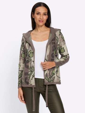 Heine Jacquard-Strickjacke in sand-khaki-gemustert