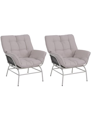 MCW 2x Gartenstuhl P75, Hellgrau, Polster beige