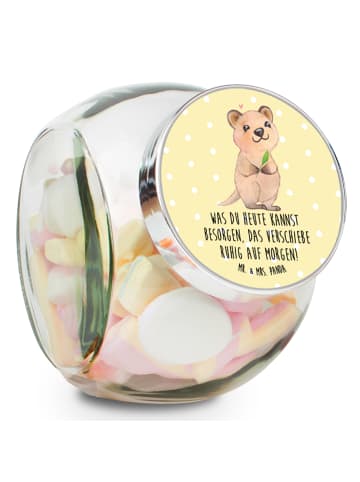 Mr. & Mrs. Panda Süßigkeiten Glas Quokka Happy mit Spruch in Gelb Pastell