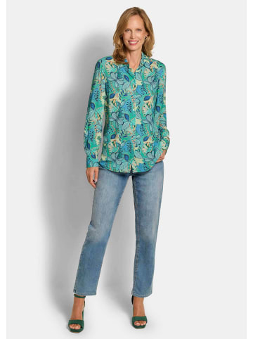 GOLDNER Hemdbluse Blusenshirt mit floralem Print in salbei / blau / gemustert