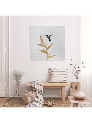 WALLART Leinwandbild - Kolibri und tropische goldene Blüte II in Gold