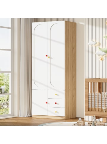 ABRIHOME Kleiderschrank in Weiß mit 2 Türen Schubladen Stange 80x45x200 cm