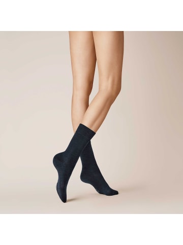 Kunert Socken Soft Wool Cotton druckfreier Bund in Marine