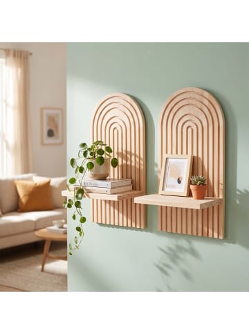 relaxdays 2 x Wandregal in Natur - (B)18 x (H)35 x (T)13 cm
