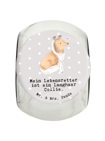 Mr. & Mrs. Panda Dose Langhaar Collie Lebensretter mit Spruch in Grau Pastell