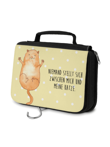Mr. & Mrs. Panda Schminktasche Katze Umarmen mit Spruch in Gelb Pastell