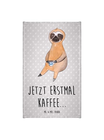 Mr. & Mrs. Panda Handtuch Faultier Kaffee mit Spruch in Grau Pastell